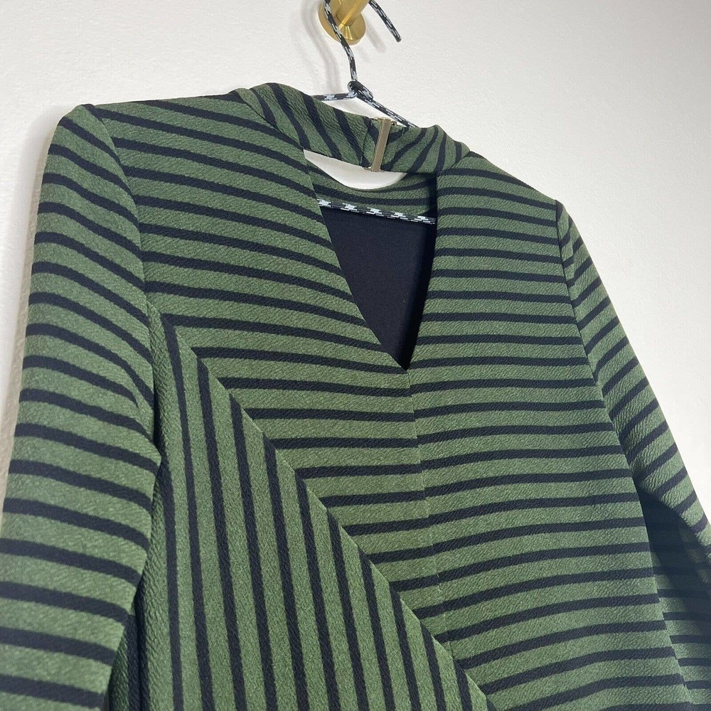Anthropologie Hutch Olive Green & Black Striped Long Sleeve Cutout Dress XS - Picture 12 of 13